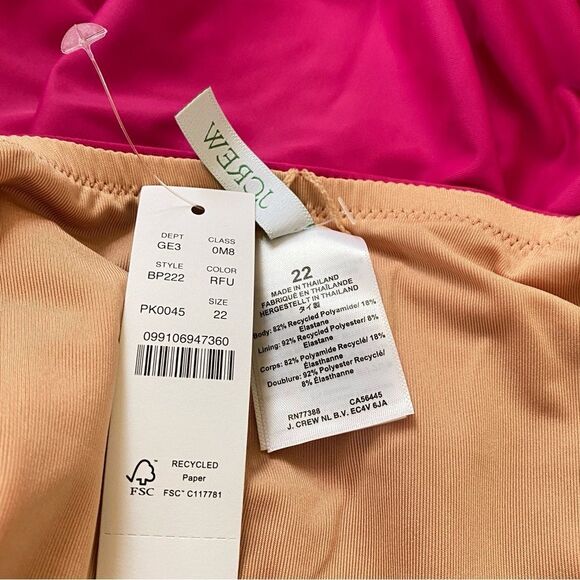 J Crew Radiant Fuchsia Ruffle V-Neck Ruched One Piece Swimsuit Sz 22 NWT - Picture 10 of 16